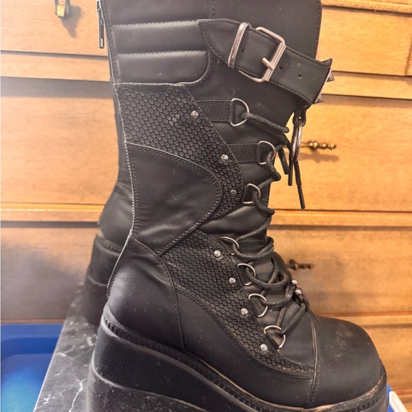 Demonia Black Combat Boots with Studded Straps - Picture 3 of 8